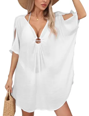 Productafbeelding van Hanaoops dames strandjurk, bikini-overslag, y V-hals, strandponcho, zomer
