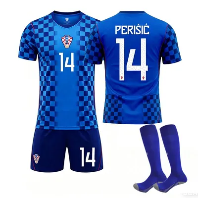 Immagine prodotto di #14 PERISIC Maglia da calcio della Croazia per le partite in trasferta dei Mondiali 2026, disponibile per bambini e adulti. TAGLIA:18