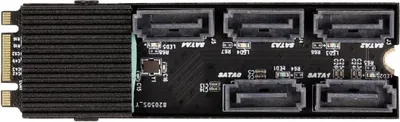Produktbild von DeLOCK Konverter M.2 2280 Key B+M Stecker zu 5 x SATA mit Kühlkörper, M.2, SATA, Männlich, SATA, Schwarz, Passiv