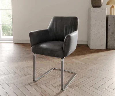 Produktbild von DELIFE Freischwinger Xana-Flex mit Armlehnen Mikrofaser Anthrazit Vintage Freischwinger flach Edelstahl Taschenfederkern