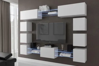 Produktbild von Furnitech Wohnwand Wohnzimmer - Wohnzimmer Möbel mit LED RGB - 16 Farben - Hängend Wohnwand Modern - Regale und TV Schrank (Future C80N-21W-M3)