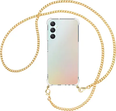 Produktbild von Handykette Backcover-Schutzhülle mit Band (Metall goldfarben) für Samsung Galaxy A05s (SM-A057) - goldfarbene Kette