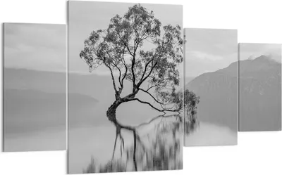 Produktbild von Bild auf Leinwand - Leinwandbild - 4 Teile - Baum Symmetrie See - 160x90cm - Wand Bild - Wanddeko - Wandbilder - Leinwanddruck - Bilder - Wanddekoration - Leinwand bilder - Wandbild - DL160x90-4514