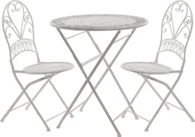 Produktbild von Terassen Möbel-Set Bistro Garten Balkon Gartendeko antik weiß 2 Stühle und Tisch