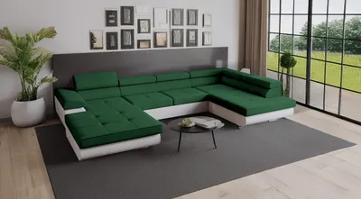 Produktbild von Wohnlandschaft RELAX U Ecksofa mit Schlaffunktion, Kunstleder & Samt, 345 × 205 cm