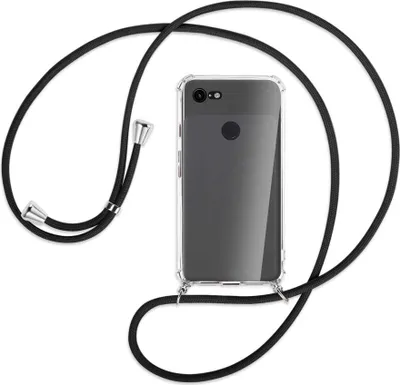 Produktbild von Handykette Backcover-Schutzhülle mit Band (Metall silberfarben) für Google Pixel 3 - schwarz
