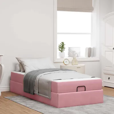 Immagine prodotto di Letto matrimoniale con materasso, 2 pezzi, rosa, in velluto