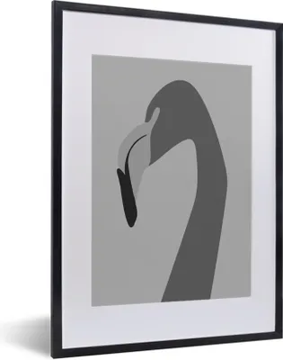 Produktbild von MuchoWow® Gerahmtes Poster Flamingo - Schwarz - Weiß 30x40 cm - Poster mit Schwarzem Bilderrahmen Wandposter Rahmen Foto Bilder - Wandposter Schlafzimmer