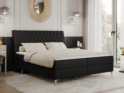 Produktbild von Boxspringbett 160x200 mit 2 Bettkästen Matratze und Topper, Polsterbett 160x200, Bett 160x200 - MILEN - 160x200 cm - Schwarz - Kunstleder - H3