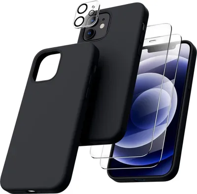 Produktbild von iPhone 12/12 Pro 6,1 Silikon Case Schwarz 5-in-1 Schutzfolie Kameraschutz