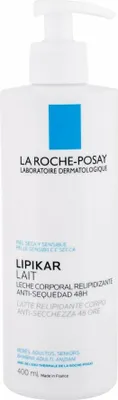 A white bottle of La Roche-Posay Lipikar Lotion with a pump dispenser.