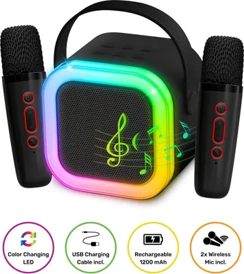 Immagine prodotto di Altoparlante karaoke wireless, luci LED, 2 microfoni, Bluetooth