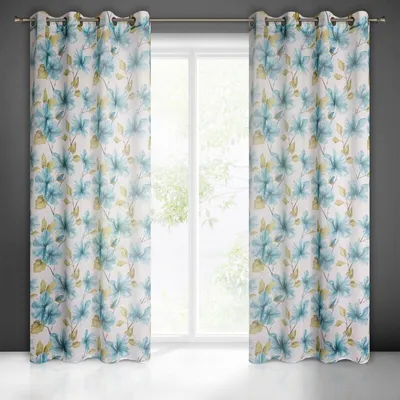 Produktbild von Gardine SOFIA weiß blau 140x250 cm  Ösen Ösenvorhang