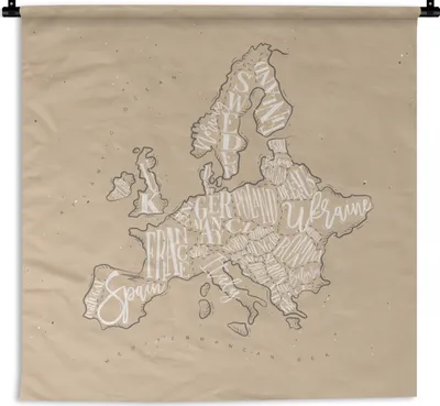 Produktbild von MuchoWow® Wandteppich Wandbehang Karte - Europa - Weiß - Braun 120x120 cm Tapisserie Dekoration Wandtuch - Modern - Baumwollgewebe