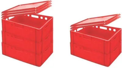 Produktbild von SuperSparSet 5x Eurobehälter Fleischerkasten E2 mit Auflagendeckel | HxBxT 20x40x60cm | 41 Liter | Rot | Fleischerkiste, Fleischkiste, Metzgerkiste, Fleischbehälter