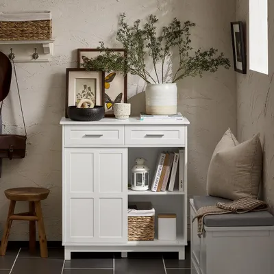 Produktbild von Kommode – Sideboard – Aufbewahrungsregal – Küchenschrank – Wohnzimmerschrank – Schiebetüren – Weiß – 80x40x85 cm