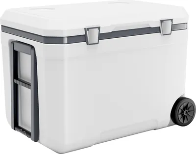 Produktbild von SucceBuy Tragbare Kühlbox mit 45 QT Fassungsvermögen, Rädern, 64 Dosen und Getränkehalter