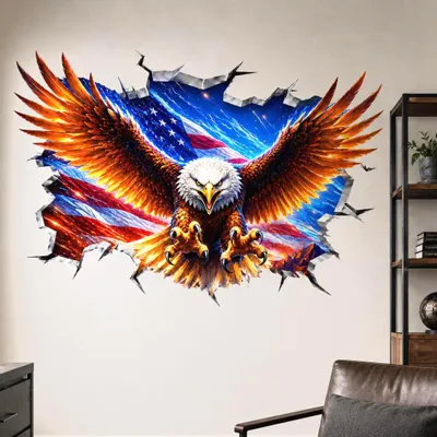 Obrázok produktu pre Decords – Nástenná dekorácia „Belohlavý orol s americkou vlajkou a 3D efektom“, 80 cm