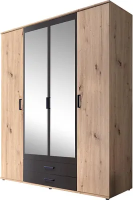 Produktbild von 58-139-U2 CHICAGO Artisan Eiche Nb. / Anthrazit grau 4trg. Kleiderschrank Jugendzimmer Stauraumschrank Drehtürenschrank & Spiegel ca. 159 x 197 x 54 cm