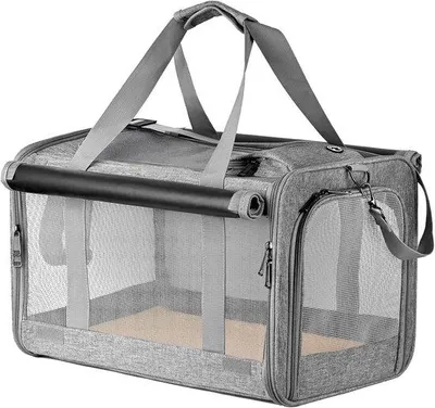 Obrázek produktu pro Přenosná taška pro domácí mazlíčky – Šedá – 47 x 26,5 x 29 cm – Skládací taška pro malé psy a kočky