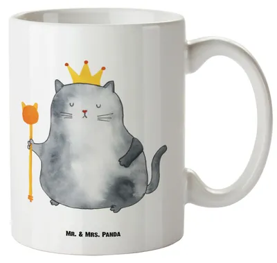 Produktbild von Mr. & Mrs. Panda jumbotasse Katze König - Weiß - Geschenk, Teebecher, Katzen, Große Teetasse, weisse tasse, Cat, Keramiktasse, Haferl, Kater, Königlich, Krone