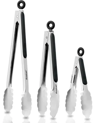 Produktbild von Küchenzange 3er Set Edelstahl mit Silikongriff, hitzebeständig bis 238°C, 18+23+30 cm, Schwarz