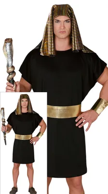 Productafbeelding van Farao Egypte kostuum voor heren, antieke stijl, carnaval, robe, mysterieus, met gouden details, accessoire, traditioneel. Maat: 54 - 56 (XL). Kleur: zwart