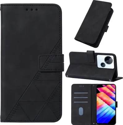 Produktbild von Hülle für Tecno Spark 10 5G Prägung Flip Leder Kartenfächer Schutzhülle mit Ständer Schwarz