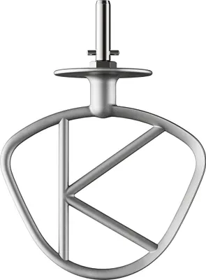 A close-up studio shot of a kitchen mixer attachment.