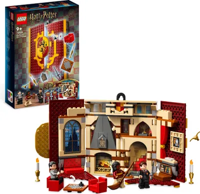 Produktbild von LEGO 76409 Harry Potter Hausbanner Gryffindor Set, Hogwarts Wappen, Schloss Gemeinschaftsraum Spielzeug oder Wanddisplay, aufklappbares Reisespielzeug, Sammlerstück mit 3 Minifiguren