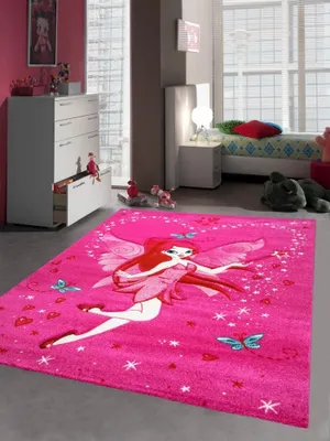 Produktbild von Kinderteppich Spielteppich Kinderzimmer Mädchen Zauberfee Fee Tinkerbell Pink Größe - 120x170 cm