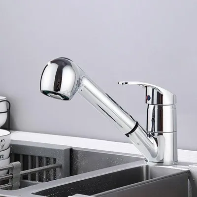 Immagine prodotto di Rubinetto da cucina con 2 getti, rubinetto orientabile a 360°, rubinetto estraibile in acciaio inossidabile per lavello, miscelatore ad alta pressione da cucina, argento