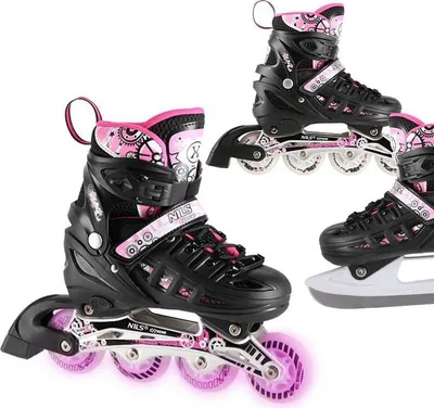 A collage of inline skates and ice skates.