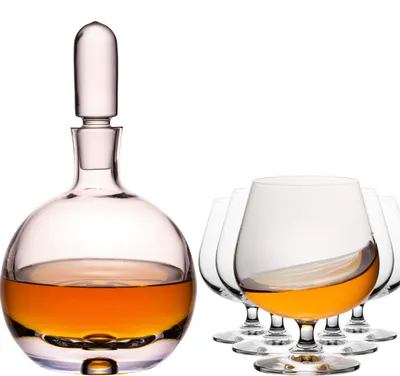 Produktbild von IMPERIAL Cognackaraffe mit Glasstopfen und 6 Cognacgläsern – aus Crystalline Glas – Karaffe 600ml Cognacglas 520ml Handmade