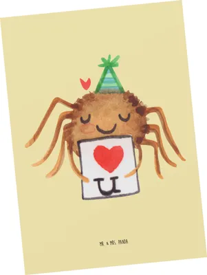 Produktbild von Mr. & Mrs. Panda Postkarte Spinne Agathe Brief - Gelb Pastell - Geschenk, Ansichtskarte, Verliebt, Grußkarte, Ansichtskarten, Liebesbeweis, Postkarten, Liebespaar