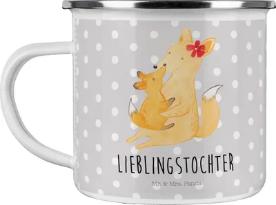 Produktbild von Mr. & Mrs. Panda Pott Fuchs Mama - Grau Pastell - Geschenk, becher emaille, Blechtasse, Tasse, Mutter, Schoß, Muttertag, Tochter, Teetasse