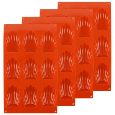 Immagine prodotto di Stampo in silicone per dolci, confezione da 4 pezzi, con 9 cavità a forma di conchiglia, ideale per madeleine, biscotti e cioccolatini