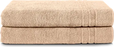 Produktbild von Komfortec, 2er Saunatuch Set, 100% Baumwolle Frottee, Sand/Beige, 80x200 cm, Weich & schnelltrocknend