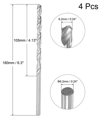 Produktbild von 4 Stš¹ck HSS Metallbohrer 6,2mm, Spiralbohre 160mm L?ngeHochwertige Universalbohrer fur Edelstahl und Metall