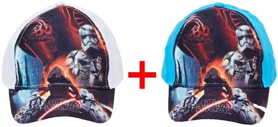 Produktbild von 2er-Set Star Wars The Force Awakens Kappen - Stormtrooper und Kylo Ren in weiß und blau, Größe 52, Geschenk-Set