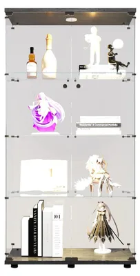 Image de Vitrine en verre - Vitrine sur pied - Éclairage LED - Double porte - 4 étagères - Noir