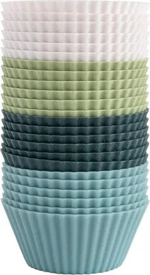 Produktbild von The Silicone Kitchen Wiederverwendbare Mini-Backförmchen aus Silikon, ungiftig, BPA-frei, spülmaschinenfest, Mini, 24er-Pack, Weiß, Blau, Grün