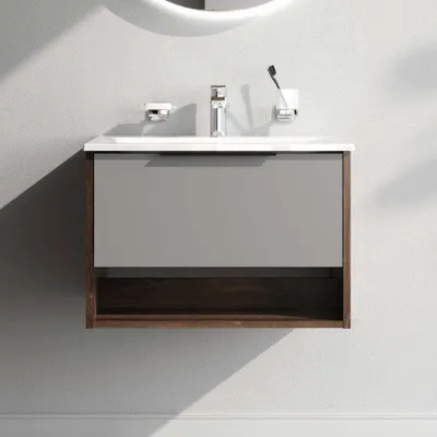 Produktbild von AM.PM Badmöbel Set Badezimmerschrank mit Waschbecken Hängender Waschbecken mit Unterschrank mit Soft Close, 60 cm, 1 Schublade, Graphit matt