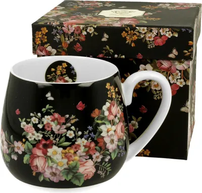 Produktbild von DUO FLORAL Fassbecher 430 ml VINTAGE FLOWERS BLACK New Bone China Porzellan