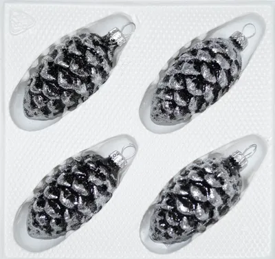 Produktbild von 4 tlg. Glas-Tannenzapfen Set in Hochglanz-Schwarz-Silberne-Ornamente