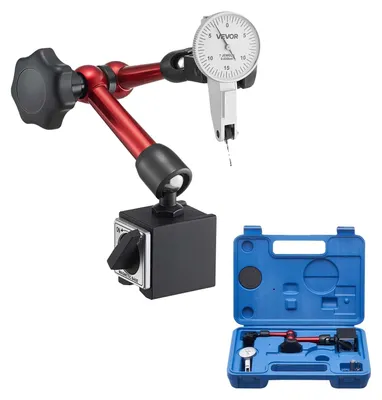 Zdjęcie produktu dla Czujnik zegarowy VEVOR ze stojakiem magnetycznym i walizką do przechowywania, dokładność 0,01 mm, zakres 0-0,76 mm, uchwyt mikrosferyczny do pomiarów w ograniczonych przestrzeniach, przetwórstwo przemysłowe i inspekcja