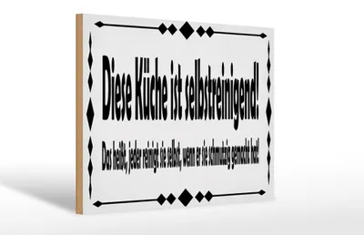 Produktbild von Holzschild  diese Küche ist selbstaufräumend, 30 x 20 cm, Holzschilder Spruch Küche Kochmütze