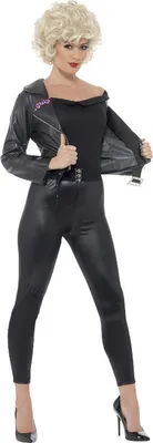 Produktbild von Grease Sandy Final Scene Kostüm, Schwarz, mit Jacke, Oberteil, Leggings & Gürtel