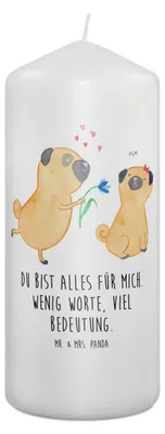 Produktbild von Mr. & Mrs. Panda Kerze Mops Verliebt 19 x 8 cm - Weiß - Geschenk, Stumpenkerze, Erinnerungskerze, Hund, Liebe, Freund, Pure, Bedruckte, Sprüche, Erinnerungslicht, Knuffig