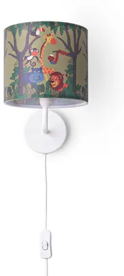 Produktbild von Tischlampe Kinderzimmer Nachtisch Lampe Stoffschirm Wandleuchte RundTiereLeuchtenart / FarbeWandleuchte - Weiß